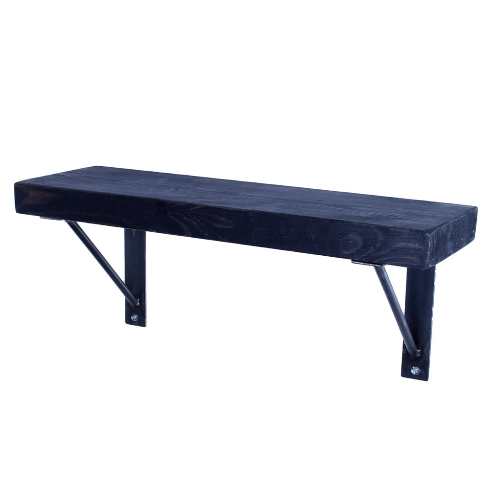 Rustic pine garden shelf with heavy-duty 12mm round-bar steel brackets