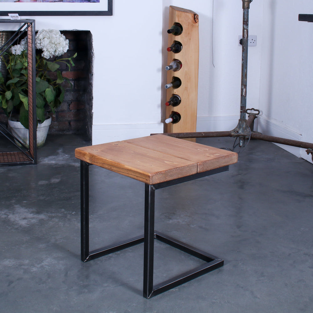 Rustic solid oak low garden stool with a square 440mm seat