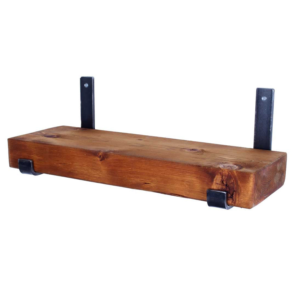 Rustic Crest and Weave pine garden shelf supplied with folded steel brackets