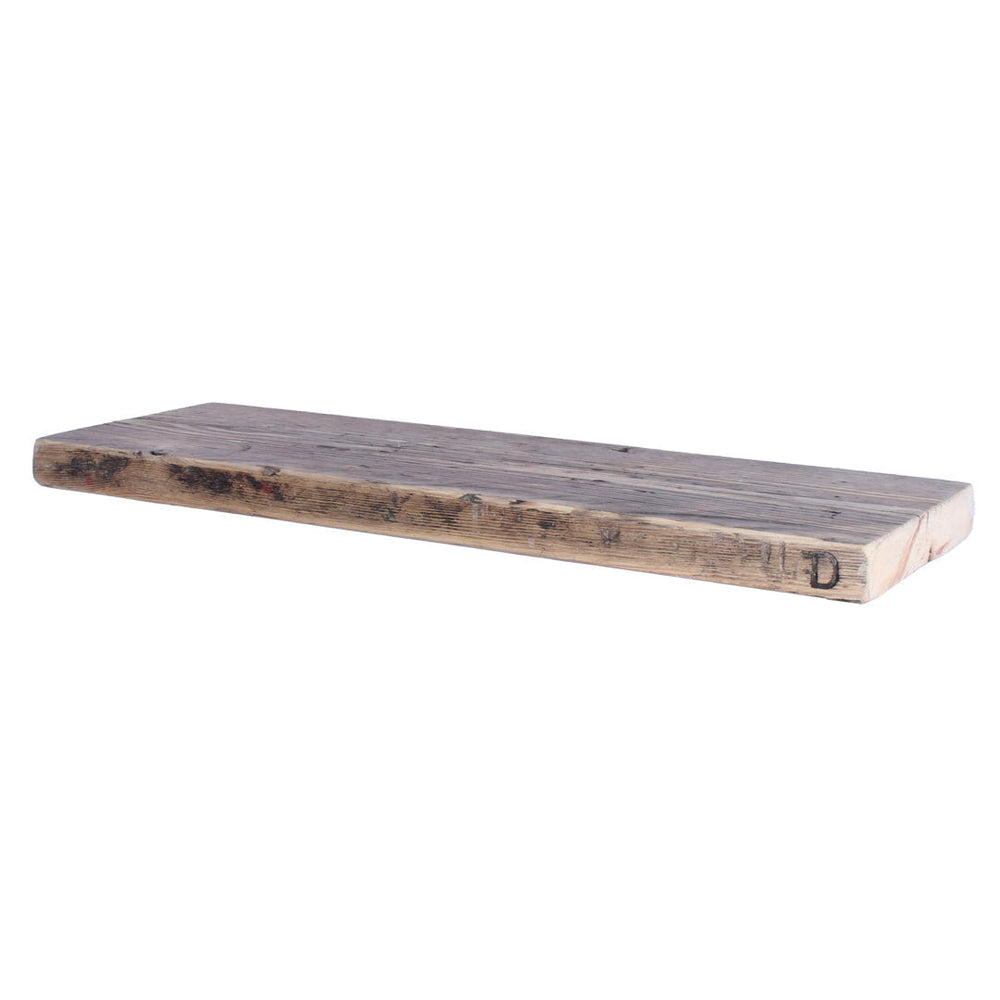 Rustic reclaimed scaffold garden shelf board with weathered grain and nail marks