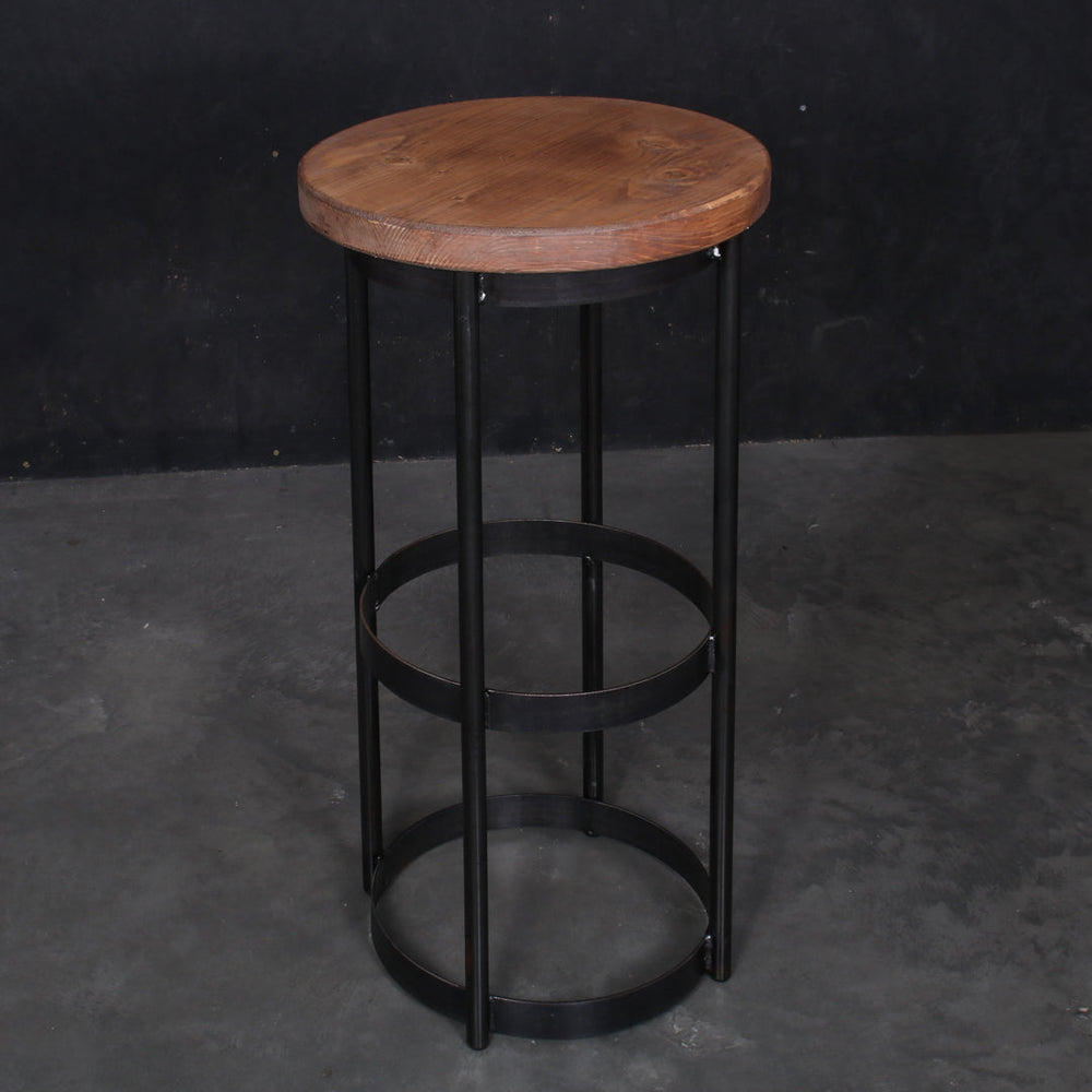 Rustic solid oak garden bar stool with a chunky 420mm round seat