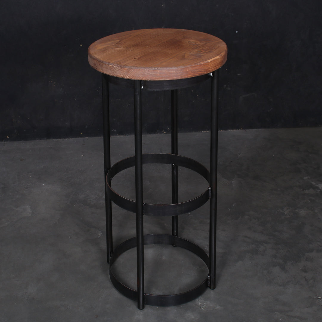 Rustic solid oak garden bar stool with a chunky 420mm round seat