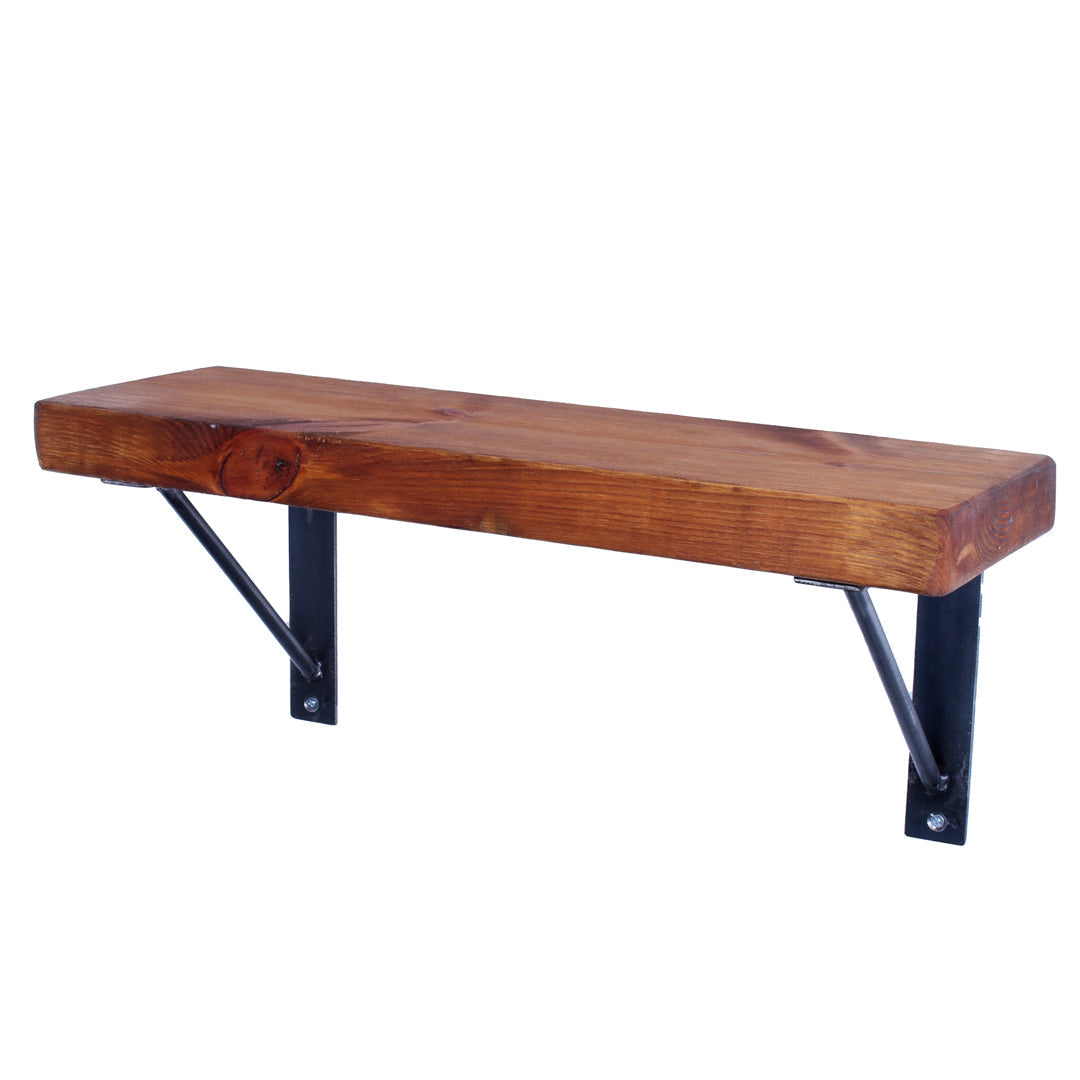 Rustic pine garden shelf with heavy-duty 12mm round-bar steel brackets