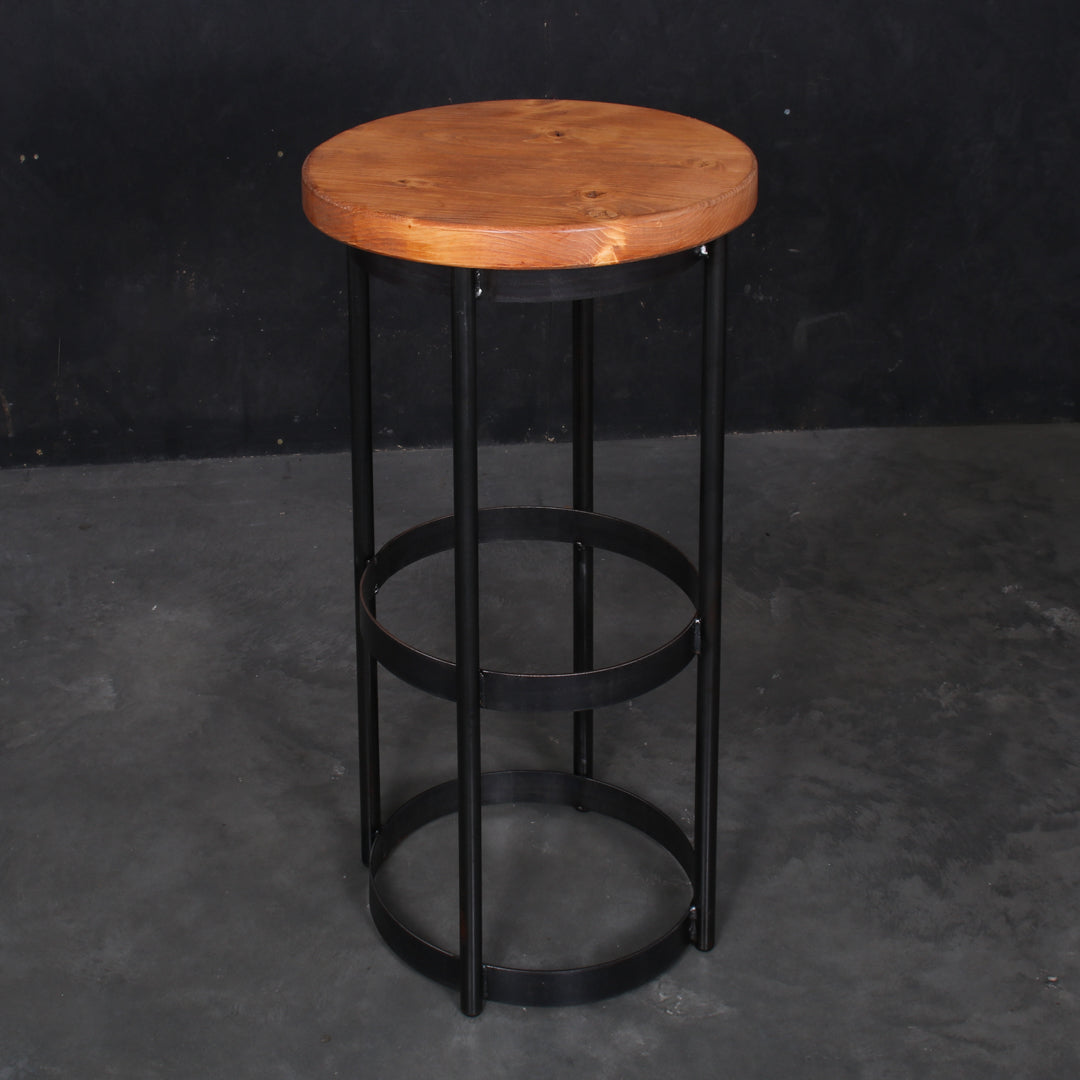 Rustic solid oak garden bar stool with a chunky 420mm round seat