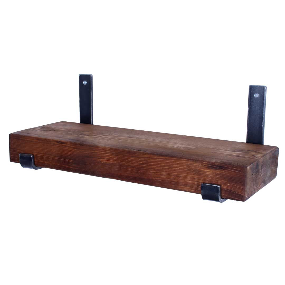 Rustic Crest and Weave pine garden shelf supplied with folded steel brackets