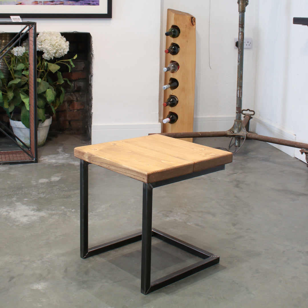 Rustic solid oak low garden stool with a square 440mm seat