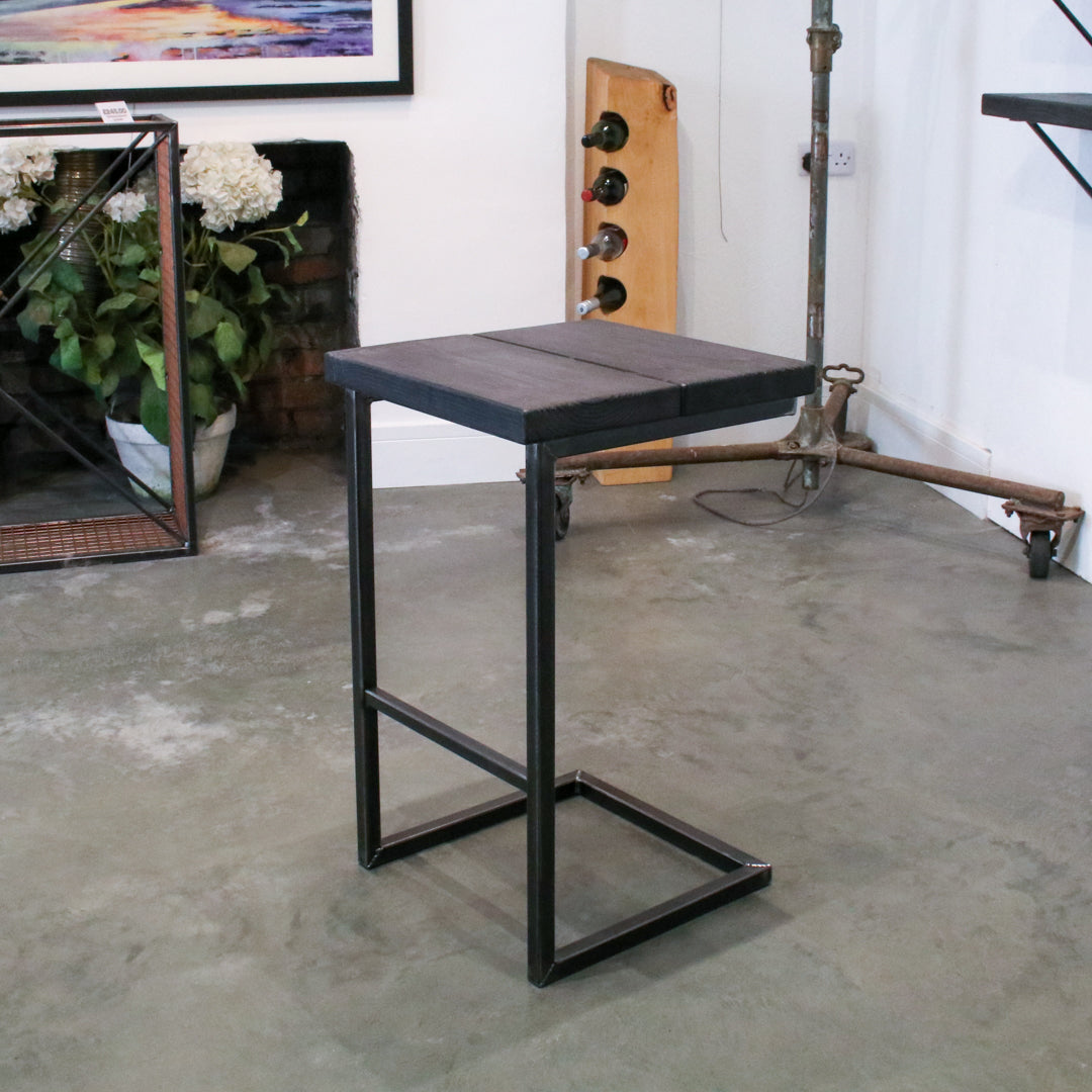 Crest and Weave solid oak 700mm bar stool with a chunky seat and cantilever steel frame