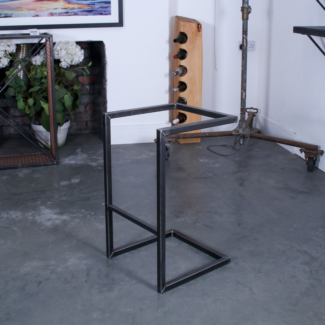 Crest and Weave solid oak 700mm bar stool with a chunky seat and cantilever steel frame