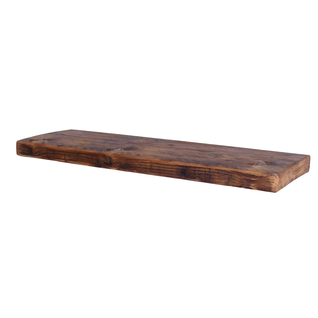 Rustic reclaimed scaffold garden shelf board with weathered grain and nail marks