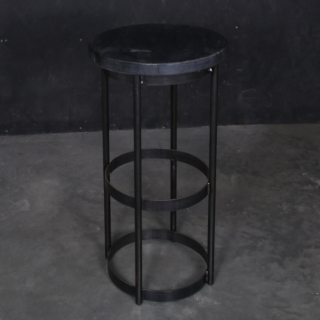 Rustic solid oak garden bar stool with a chunky 420mm round seat
