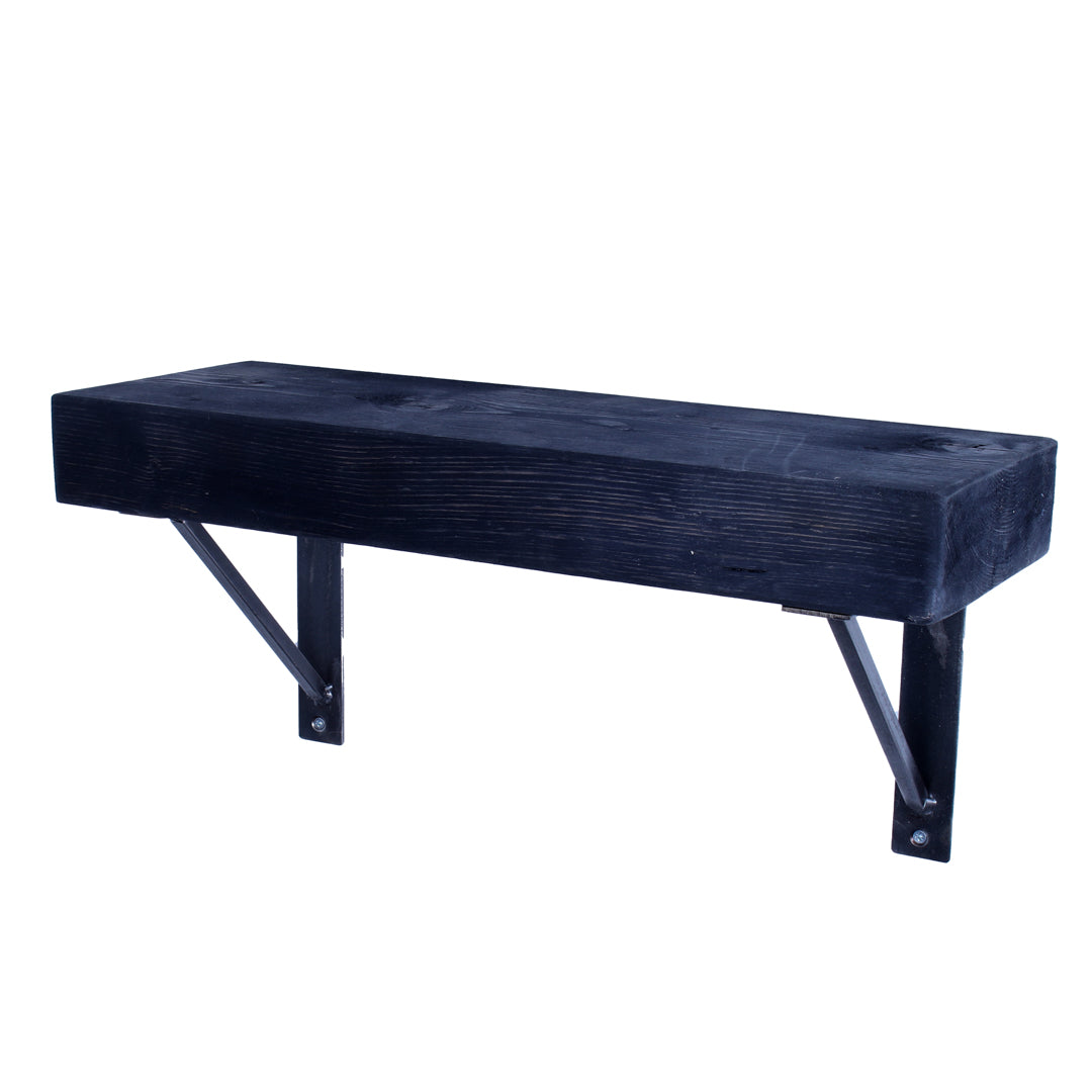 Rustic solid oak garden shelf with heavy-duty square-bar steel brackets