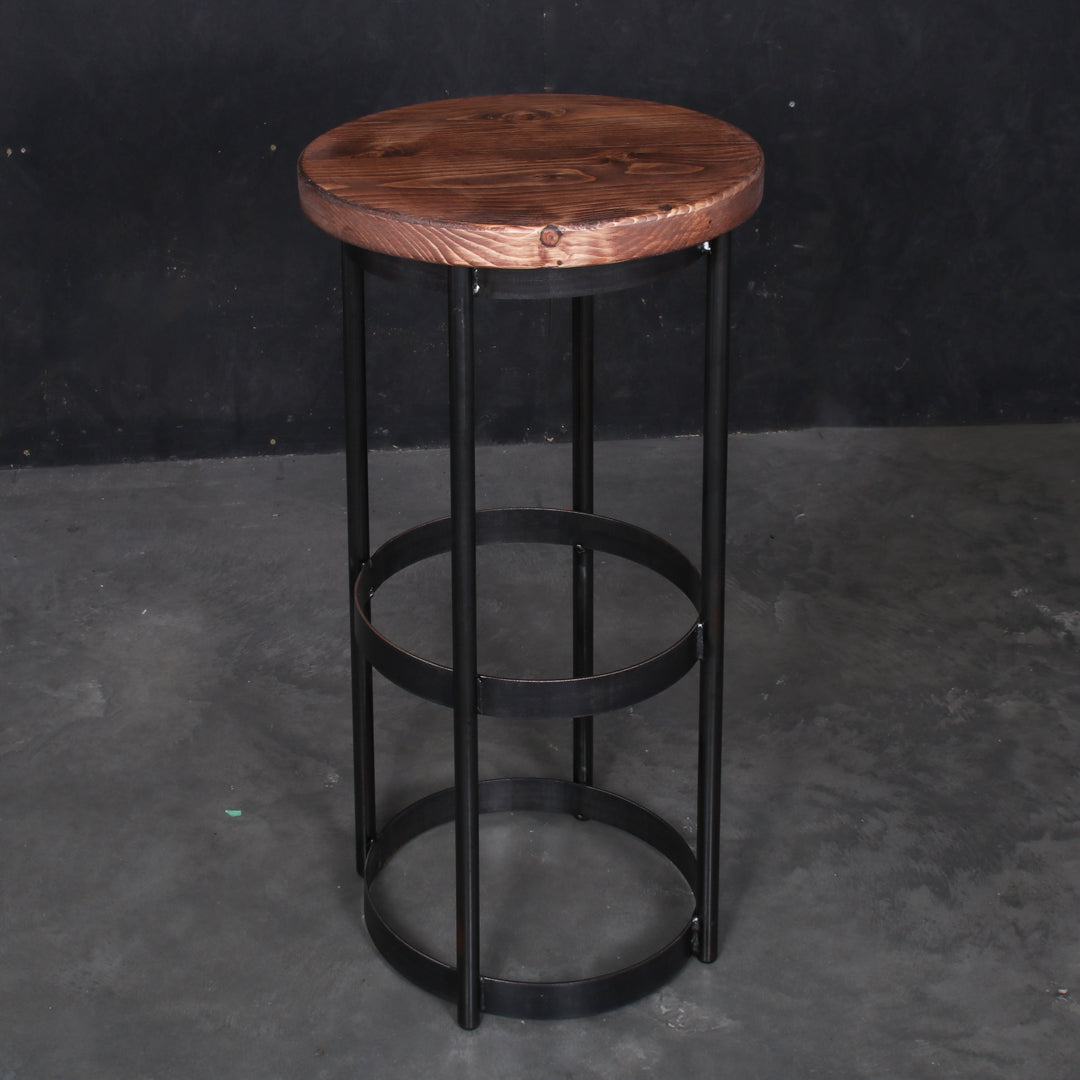 Rustic solid oak garden bar stool with a chunky 420mm round seat