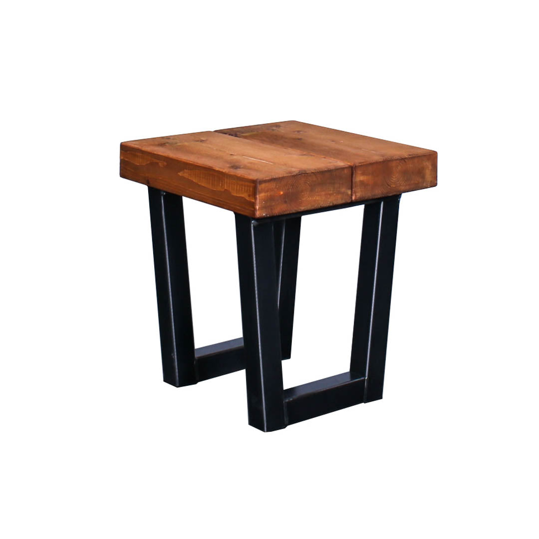 Crest and Weave industrial oak garden side table with trapezoidal steel legs