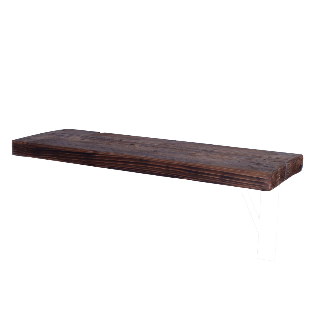 Rustic reclaimed scaffold garden shelf board with weathered grain and nail marks