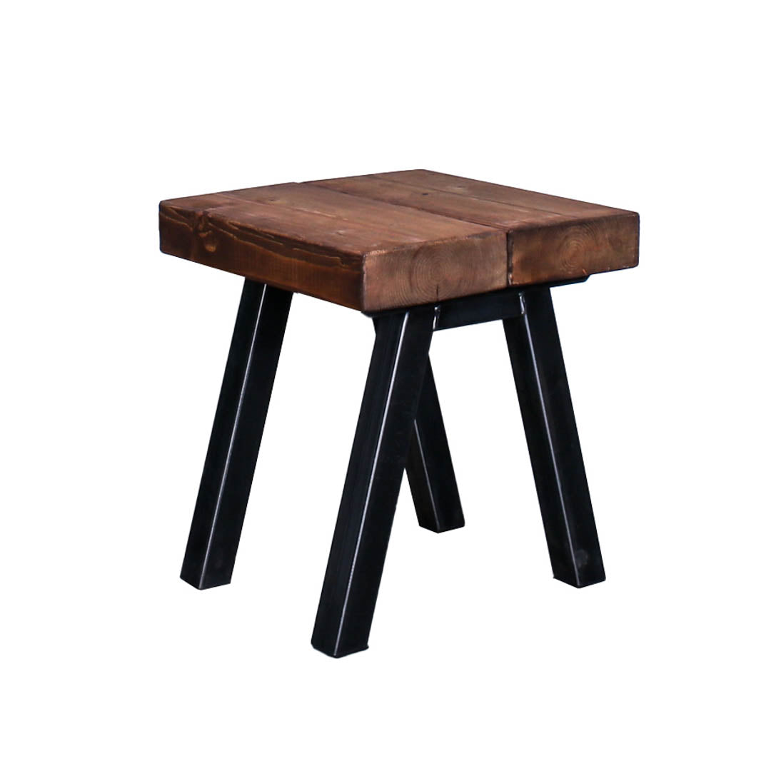 Chunky solid oak garden seat stool with a 440mm square top and rustic hand-finished surface