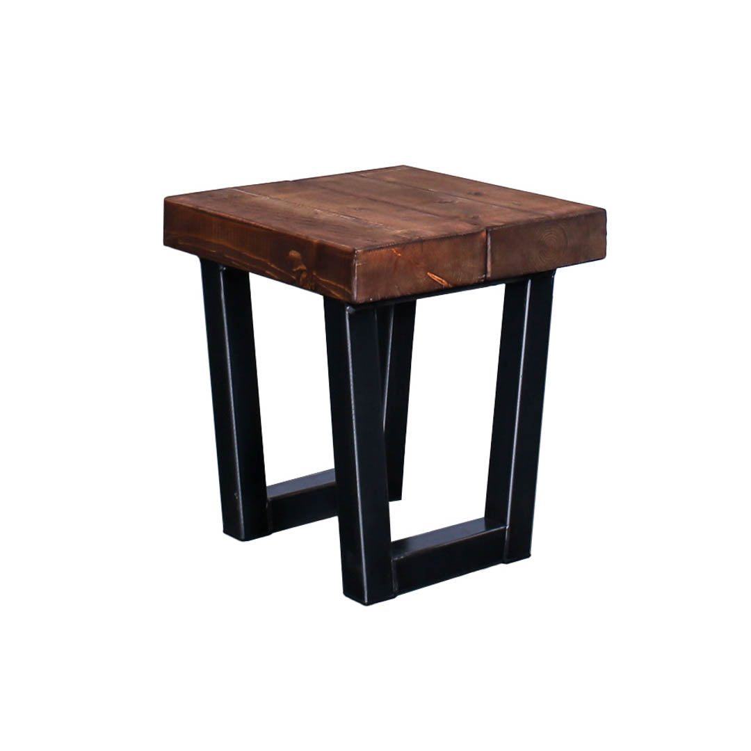 Solid oak square garden stool with a 440mm top, 470mm height and rustic finish