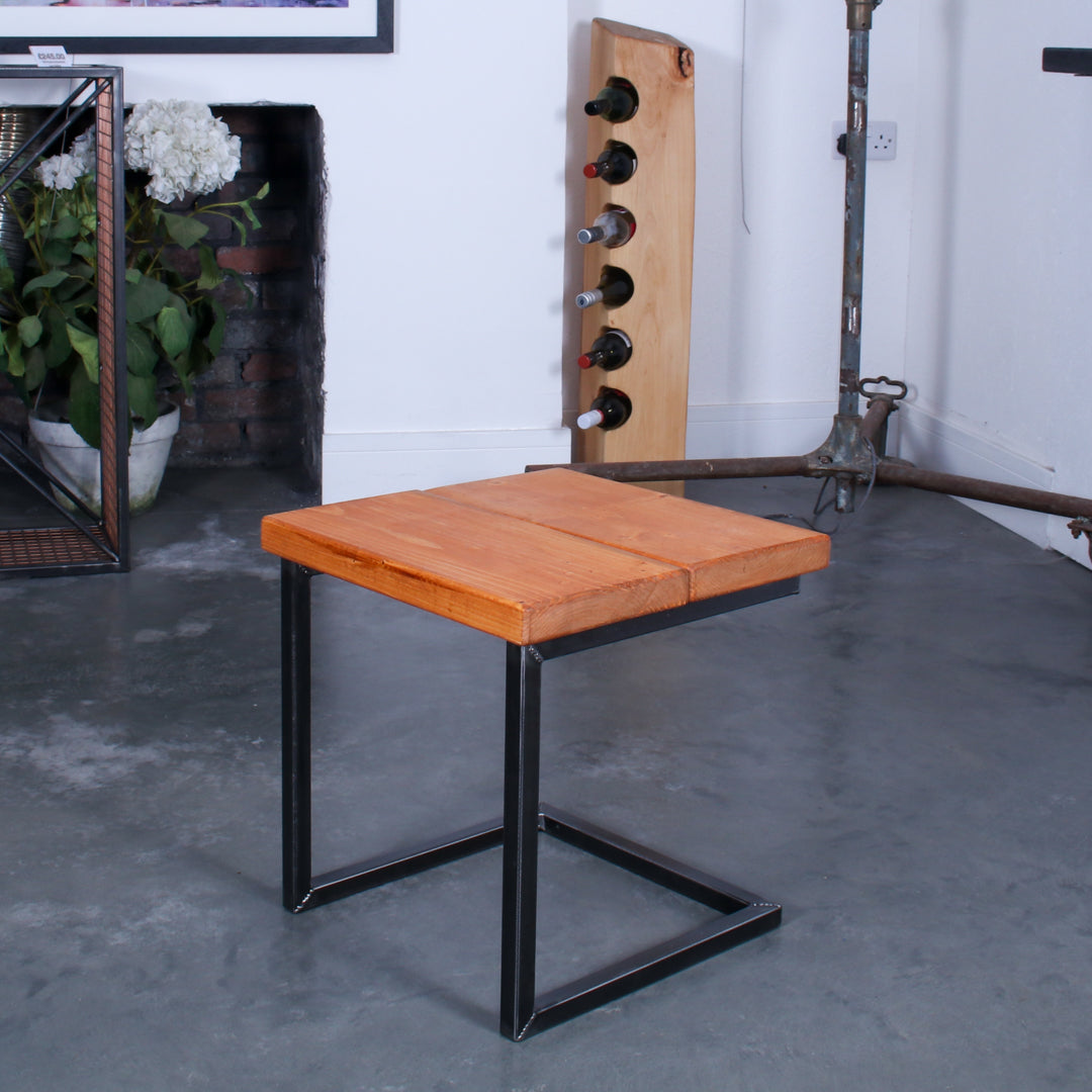 Rustic solid oak low garden stool with a square 440mm seat