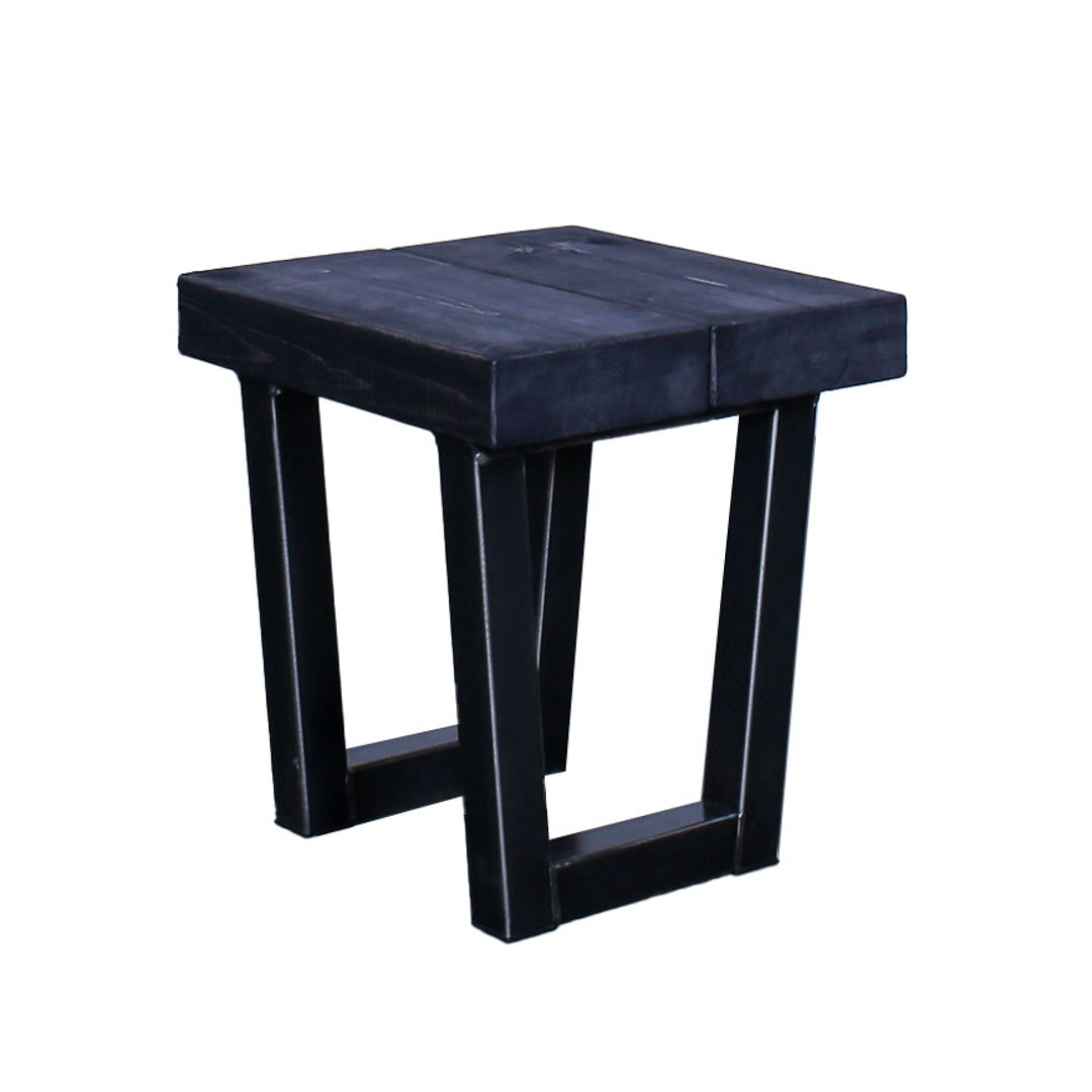 Solid oak square garden stool with a 440mm top, 470mm height and rustic finish