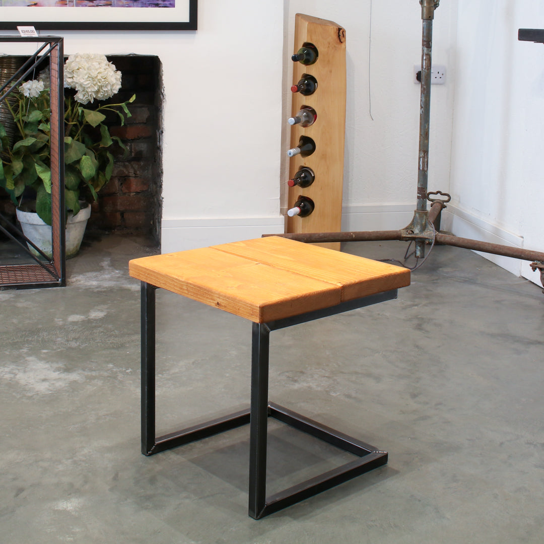 Rustic solid oak low garden stool with a square 440mm seat