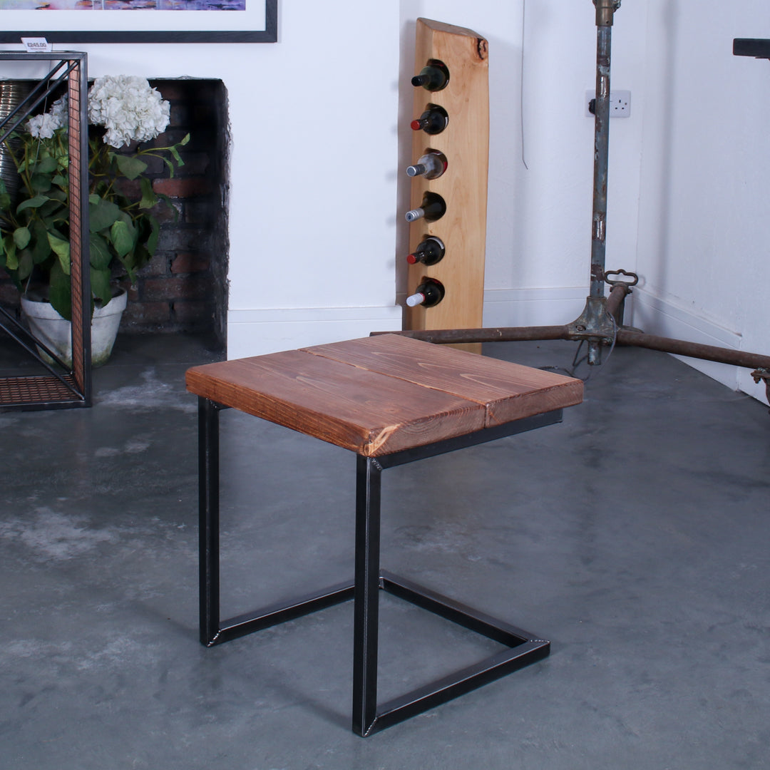 Low solid oak garden stool with a square seat, chunky 48mm boards and rustic finish