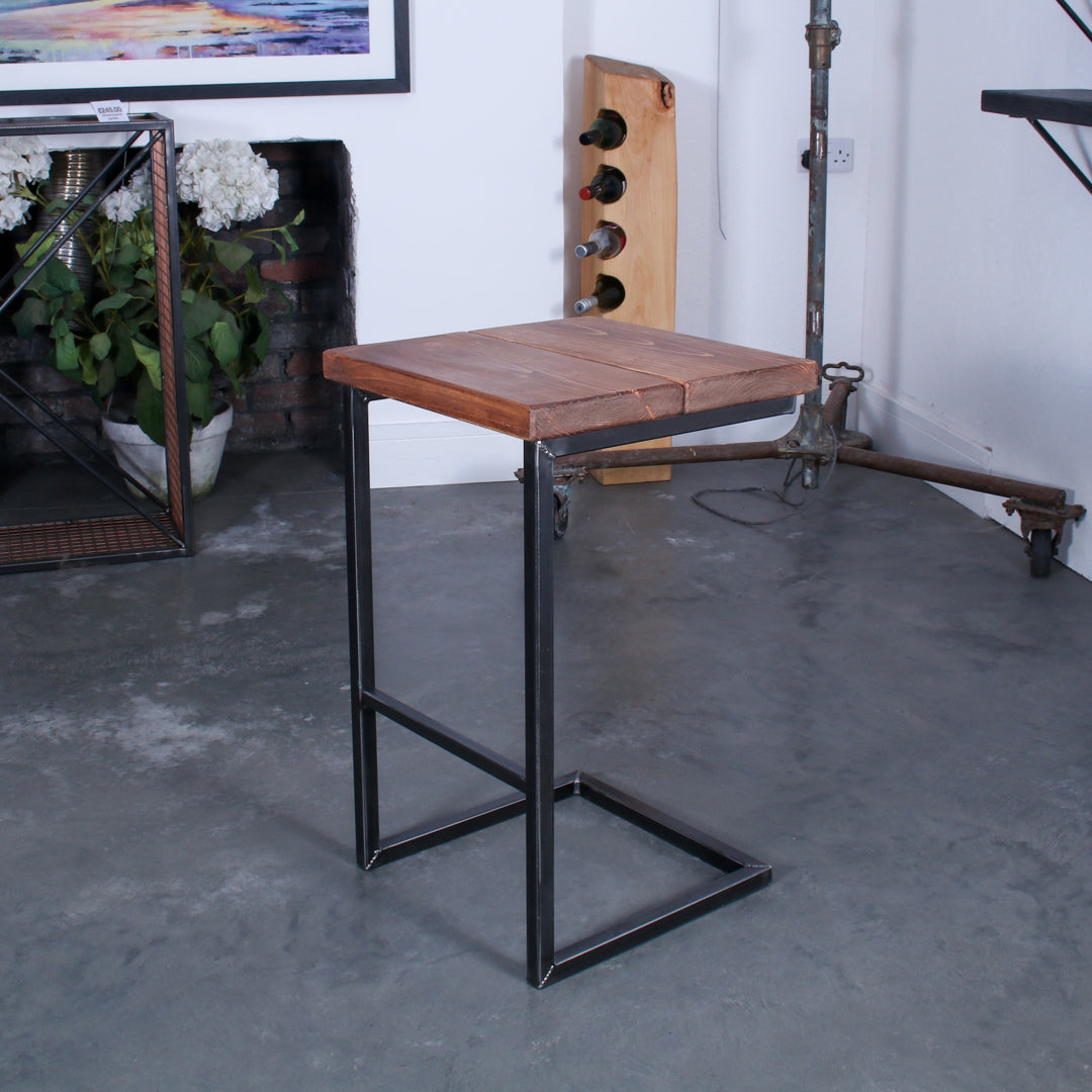Crest and Weave solid oak 700mm bar stool with a chunky seat and cantilever steel frame