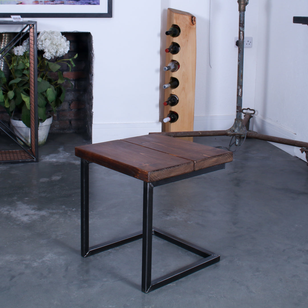 Low solid oak garden stool with a square seat, chunky 48mm boards and rustic finish