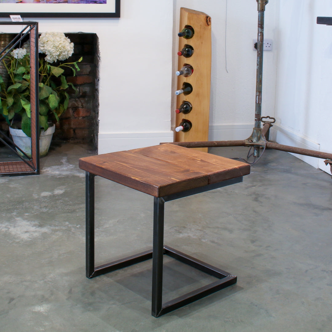Low solid oak garden stool with a square seat, chunky 48mm boards and rustic finish
